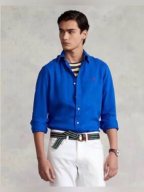 Ralph Lauren Men's Classic Linen Shirt - Royal Blue XL